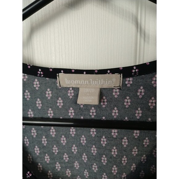 Woman Within 18/20 Blouse Black Purple Diamond Polka Dot Business Casual Stretch - Picture 2 of 10